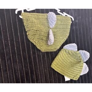 Green Gray Dinosaur Costume 2-Piece Crocheted 0-6 Months So Dorable